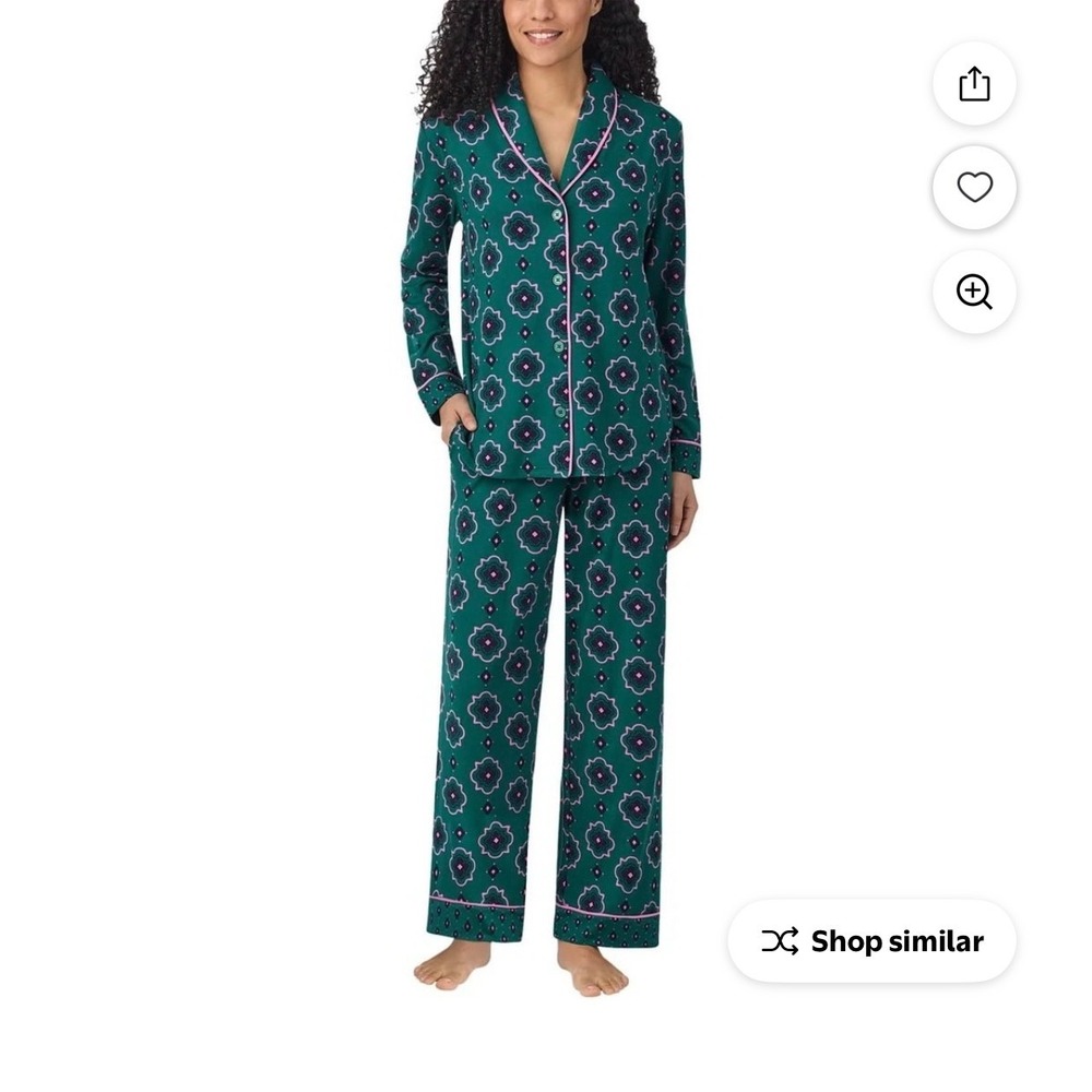 Room Service Teal Green Pink Medallion Pajama Set XXL Long Sleeve Pants NWT
